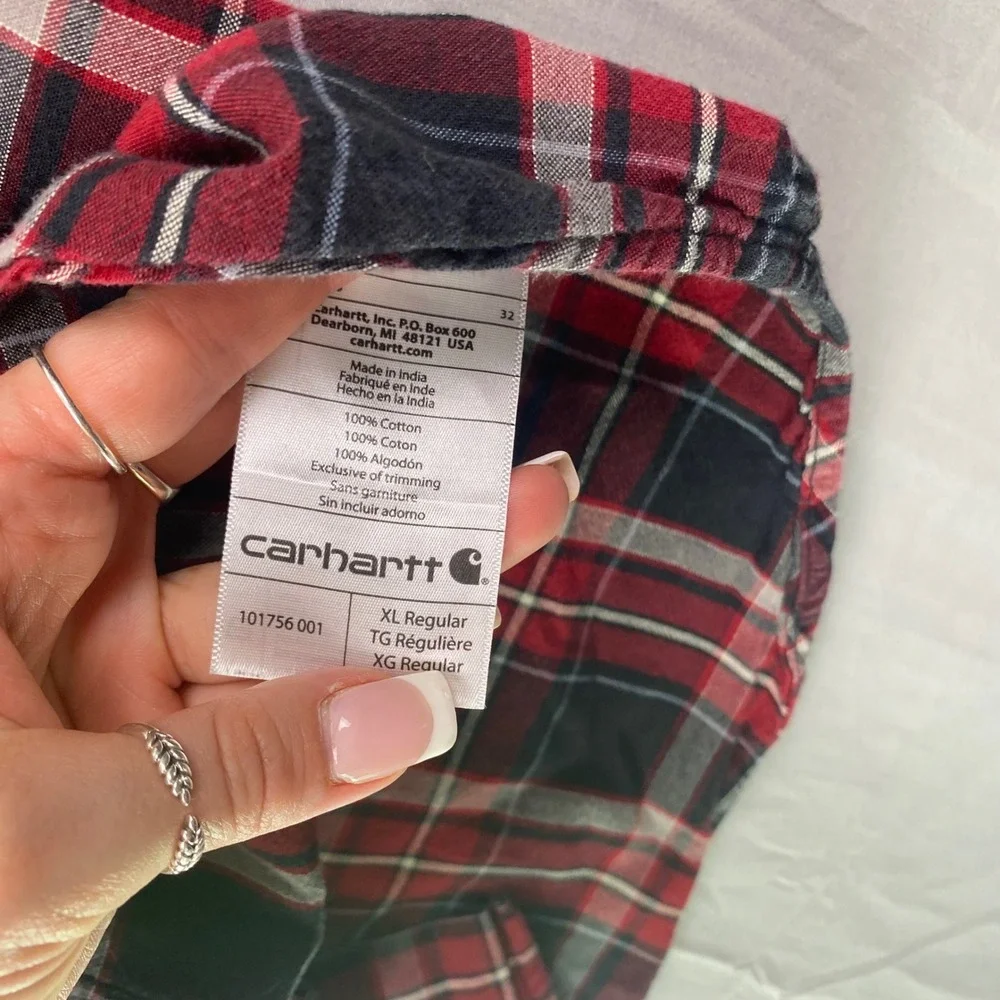Carhartt Relaxed Fit Plaid Flannel Shirt Mens XL Red Black Rugged Work Pockets‎